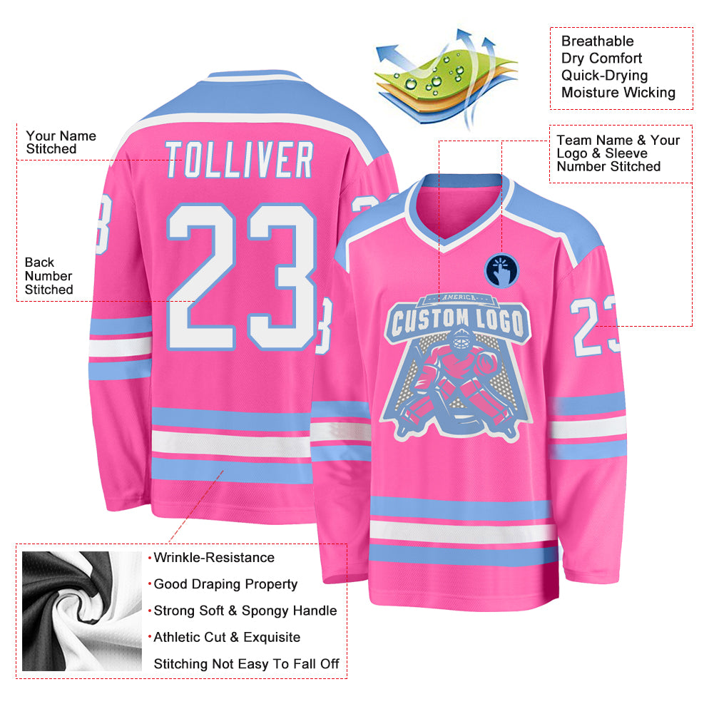 Cheap Custom Powder Blue Red-White Hockey Jersey Free Shipping