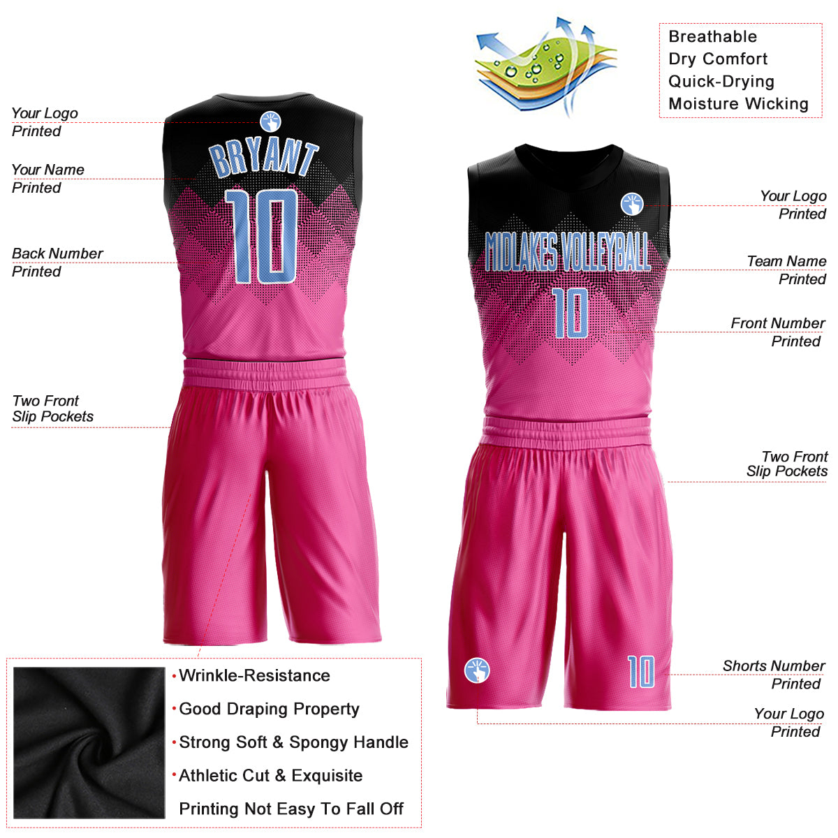 Men's Pink Panther Basketball Jersey Suit Mesh Breathable Shorts White 