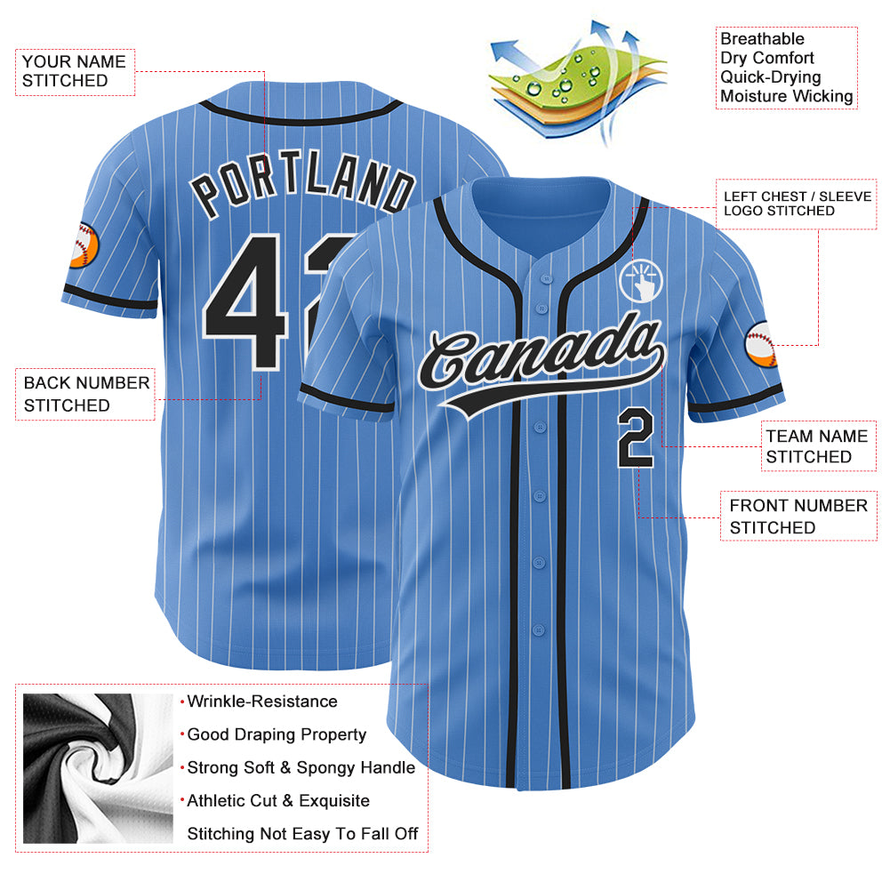 Custom Powder Blue White Pinstripe Black Authentic Baseball Jersey Discount