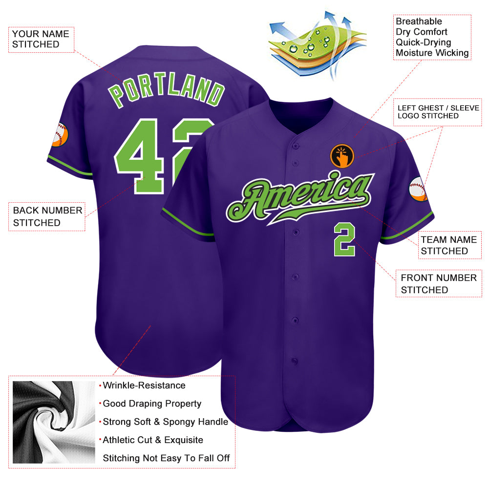 Custom Purple Neon Green-White Authentic Baseball Jersey Discount