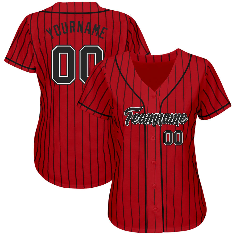 Custom Red Black Strip Black-White Authentic Baseball Jersey Discount