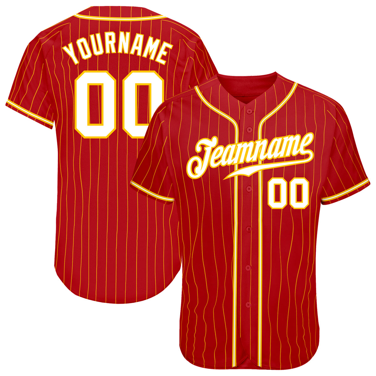 Custom Red Gold Pinstripe Gold-White Authentic Baseball Jersey