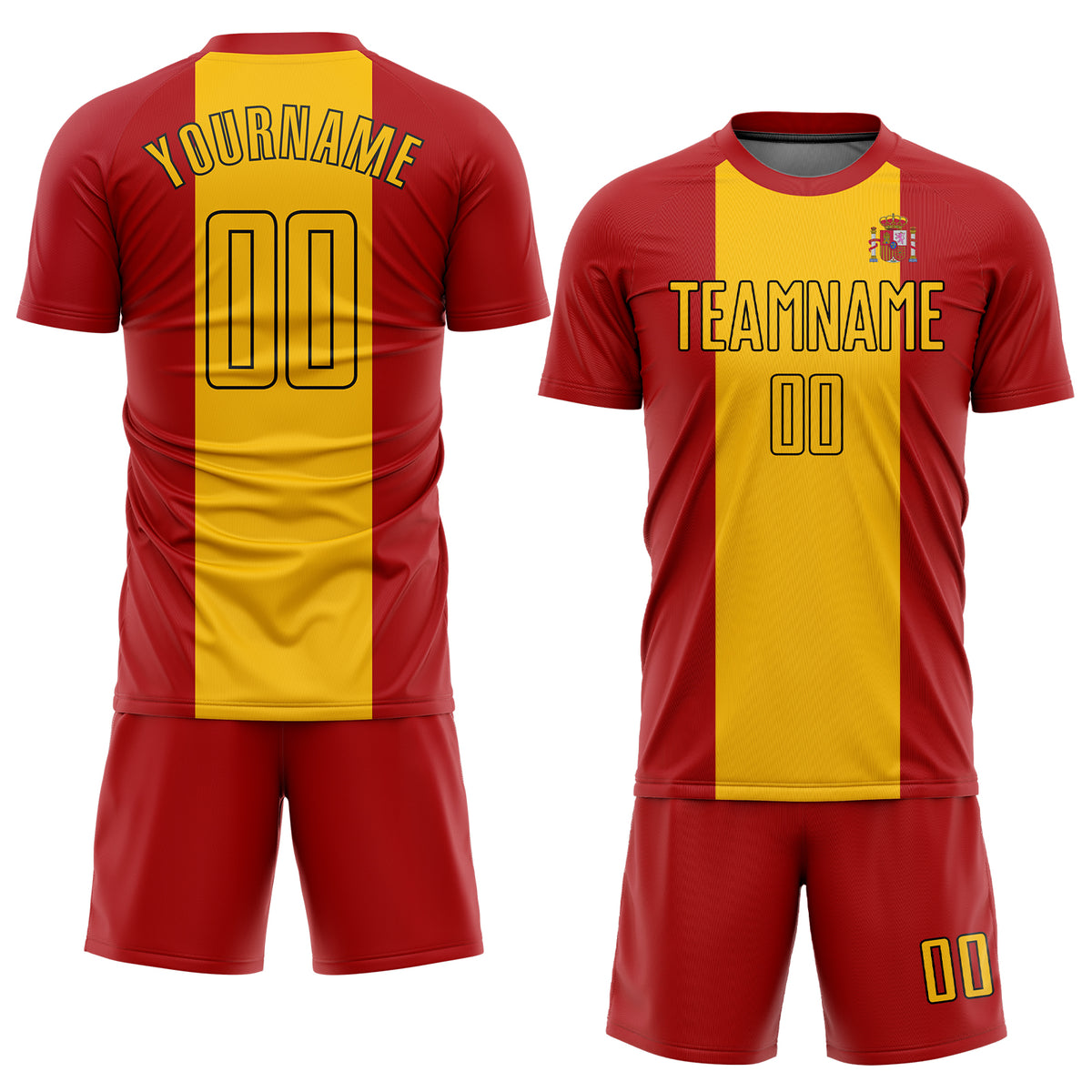 Custom Red GoldBlack Sublimation Spanish Flag Soccer Uniform Jersey