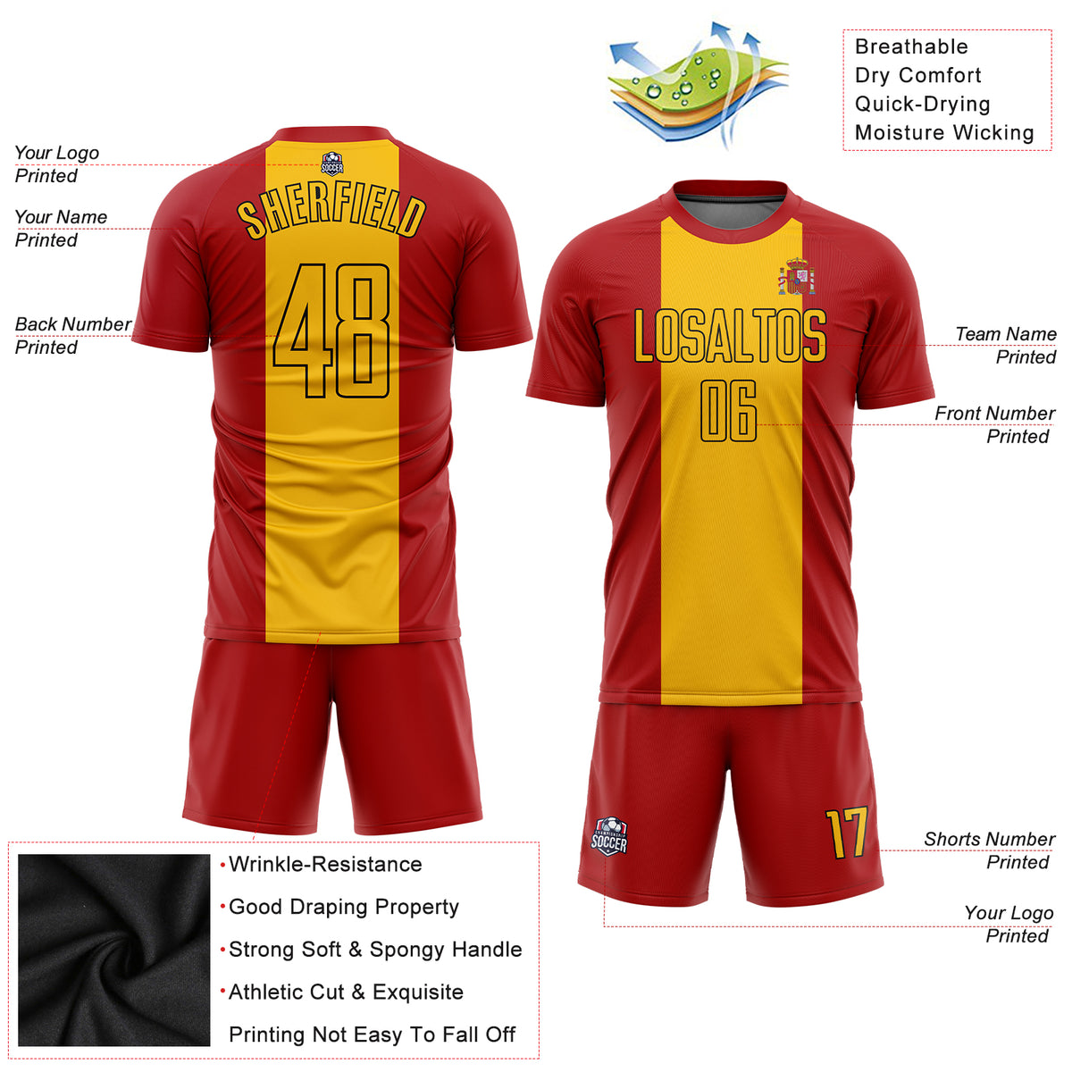 Custom Red GoldBlack Sublimation Spanish Flag Soccer Uniform Jersey Discount