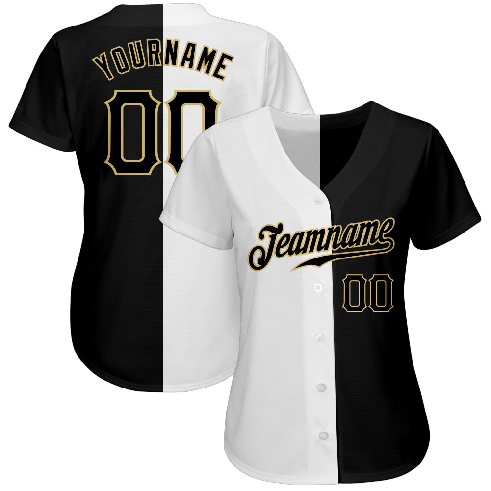 Custom White-Black Vegas Gold Authentic Split Fashion Baseball