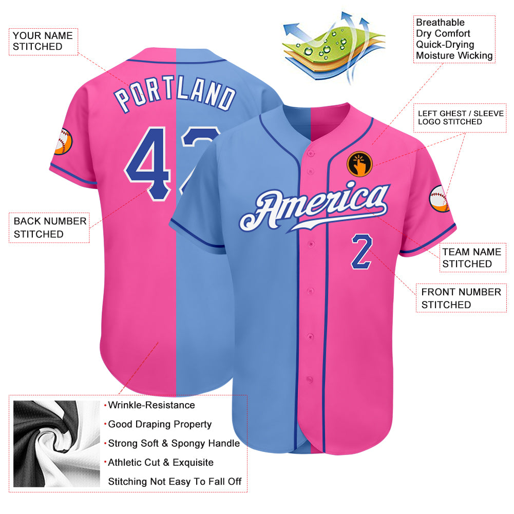 Custom Pink Royal-Light Blue Authentic Split Fashion Baseball