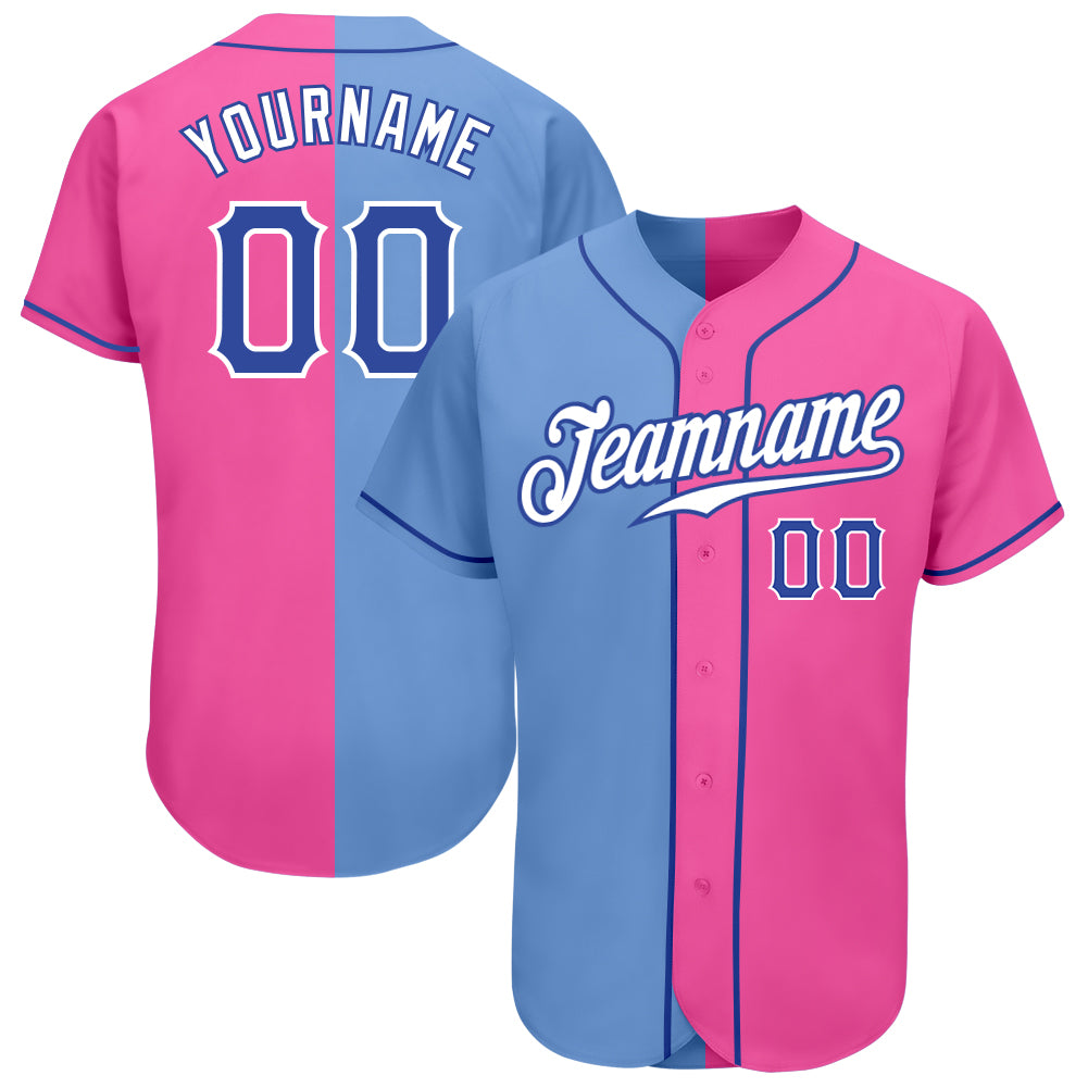 Custom Pink Royal-Light Blue Authentic Split Fashion Baseball Jersey  Discount
