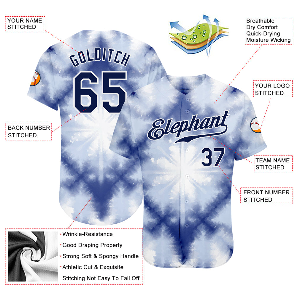 Custom Tie Dye NavyWhite 3D Shibori Authentic Baseball Jersey Discount