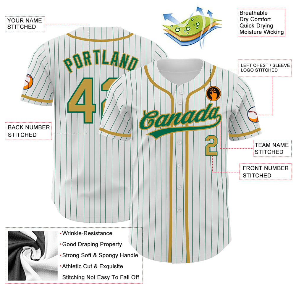 Custom Kelly Green & Gold Gold Pinstripe Fan Baseball Jersey main image 1