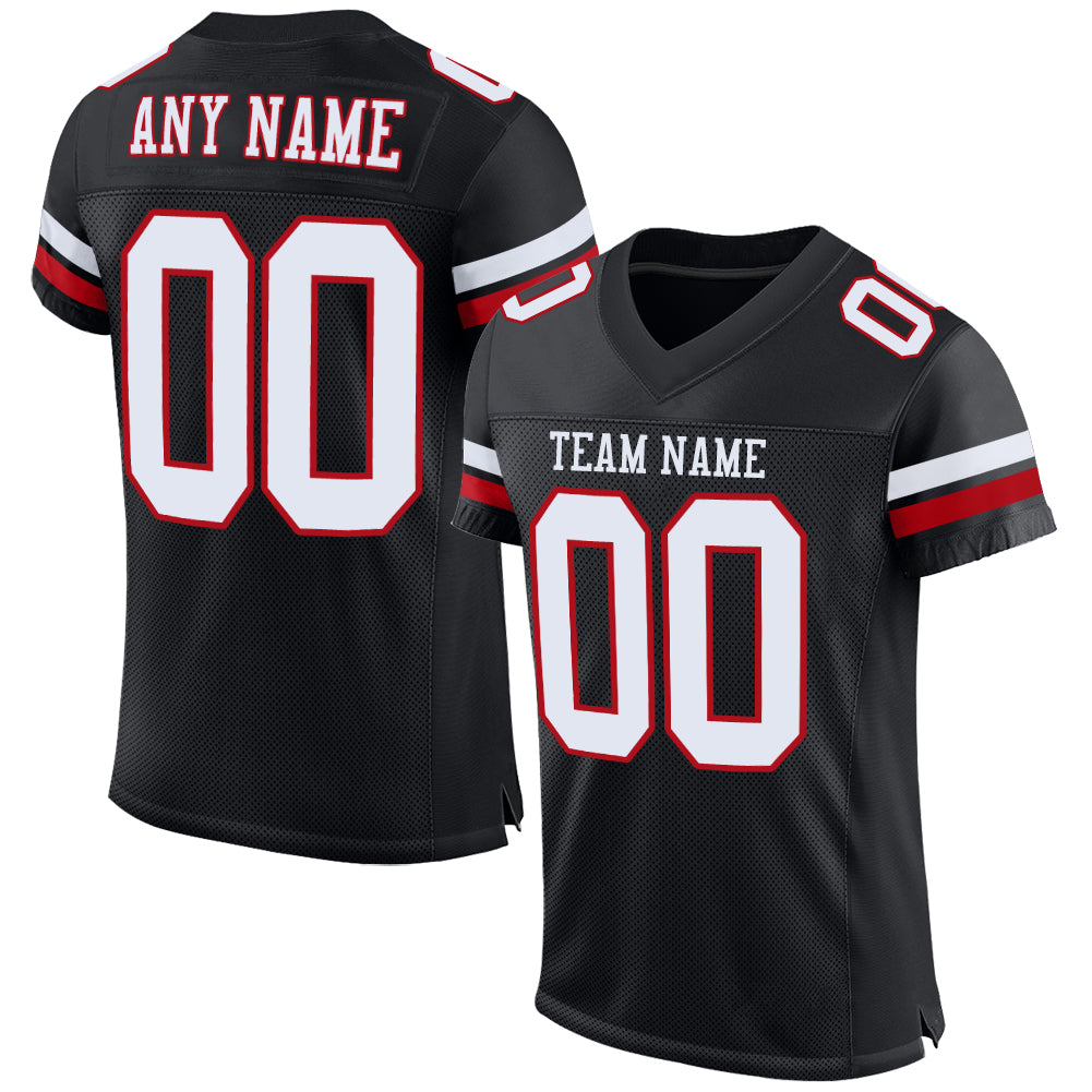 Custom Black White-Red Mesh Authentic Football Jersey Football