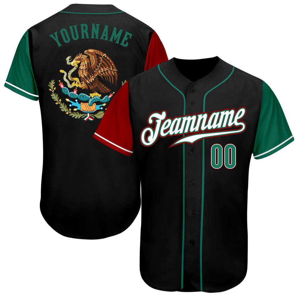 Custom Black Kelly Green-Red Authentic Mexico Baseball Jersey Discount