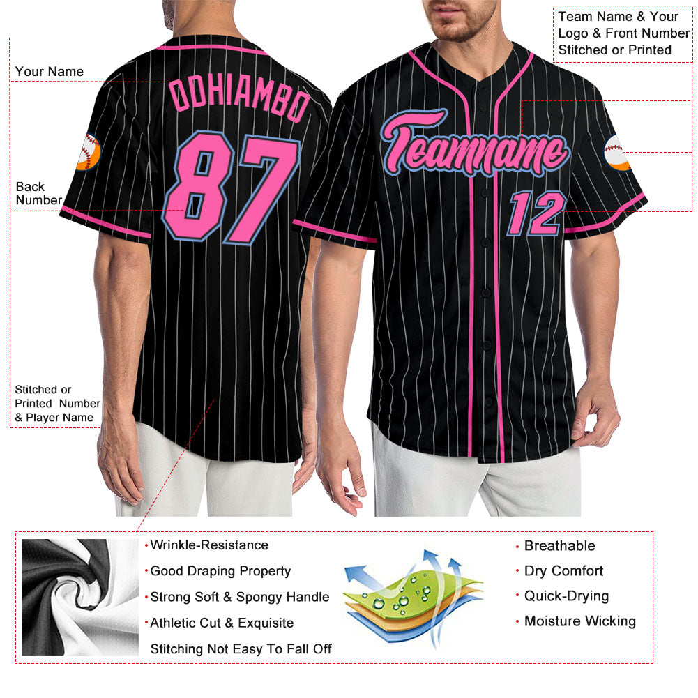 Custom Black White Pinstripe Pink-Light Blue Authentic Baseball