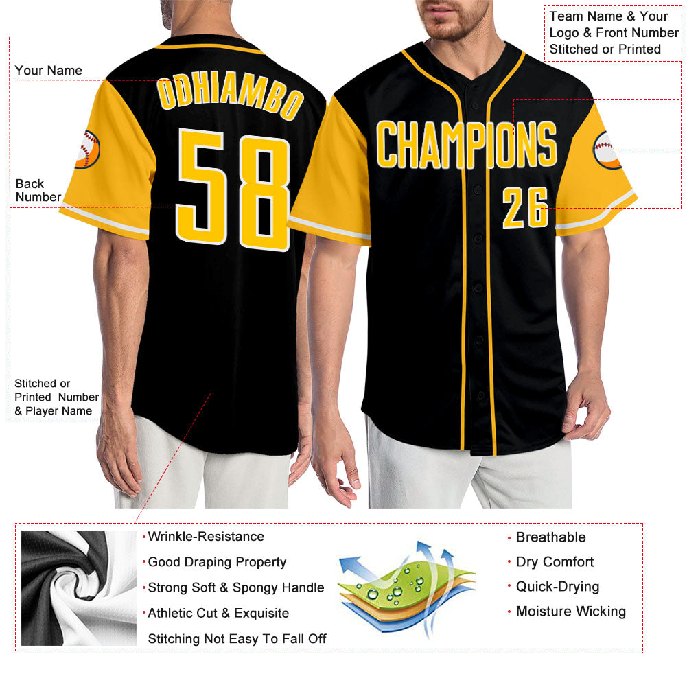 Custom Black Gold-White Authentic Baseball Jersey Discount