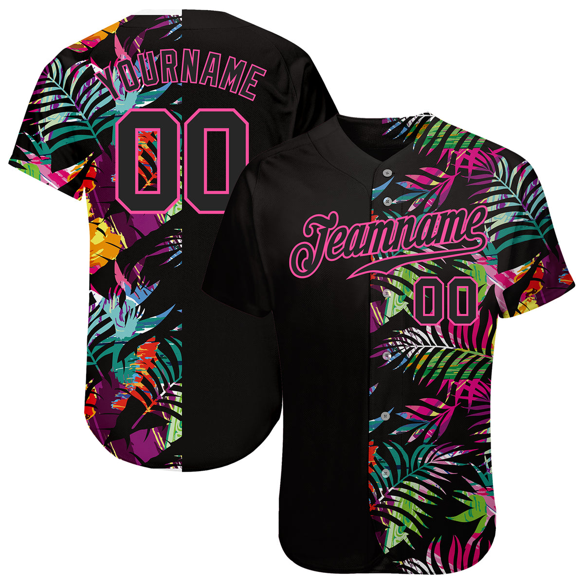 Custom Light Pink Black Pinstripe Coconut Tree Pattern Authentic Baseball Jersey