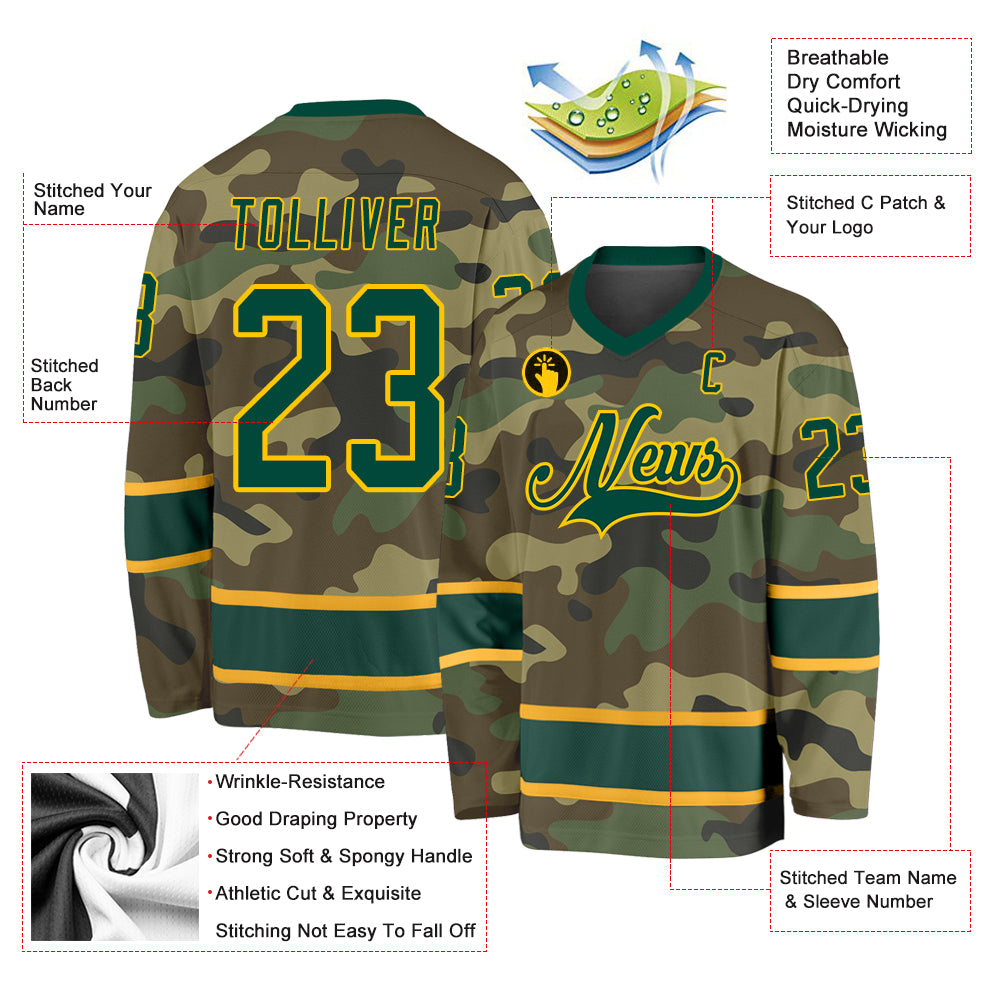 Custom Camo Green-Gold Salute to Service Hockey Jersey Women's Size:S