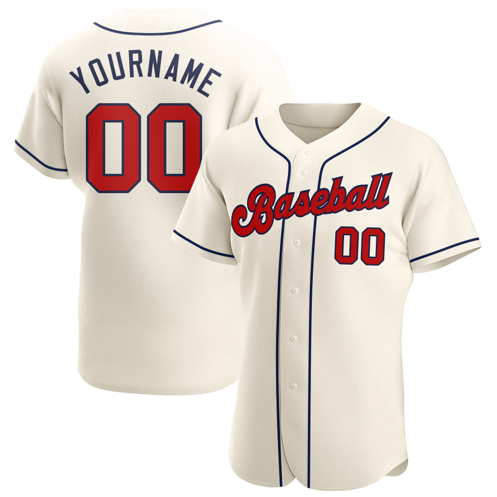 Custom Team Navy Baseball Authentic Cream Jersey Red