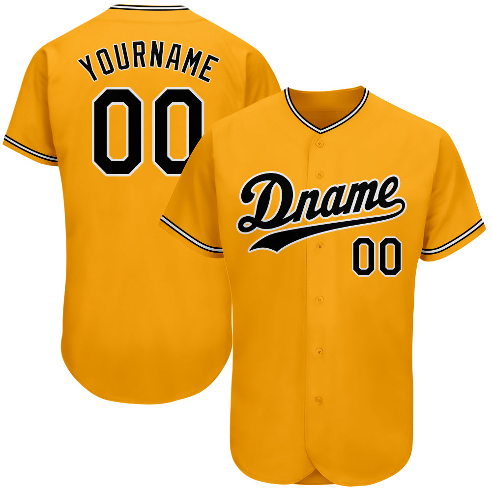 Custom Team White Baseball Authentic Gold Jersey Black