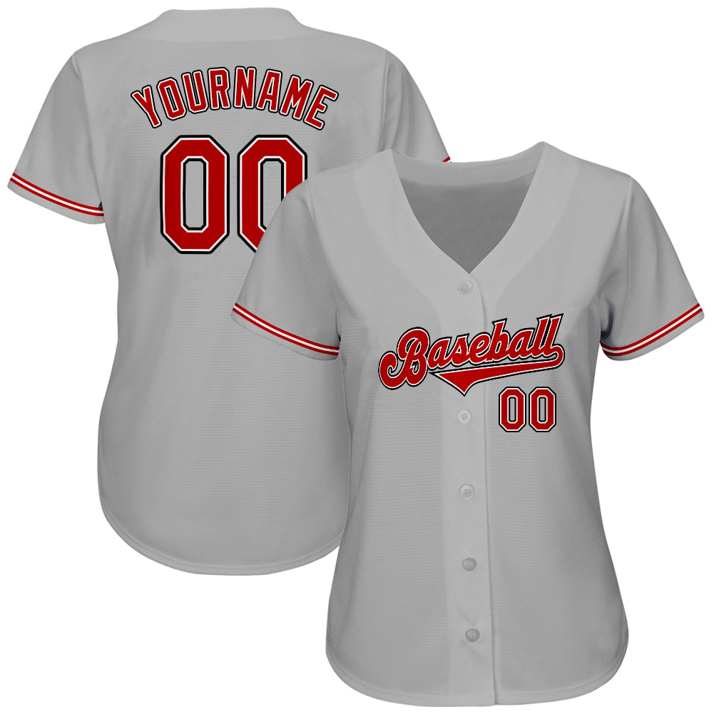 Custom Gray RedBlack Authentic Baseball Jersey