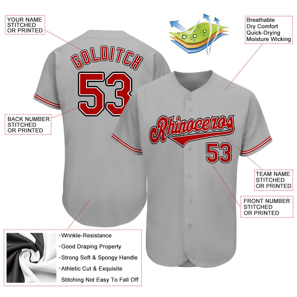 Custom Gray RedBlack Authentic Baseball Jersey
