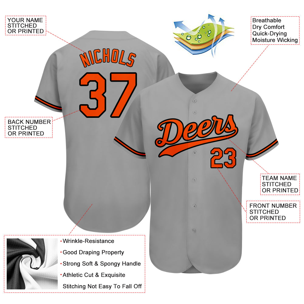 Custom Gray OrangeBlack Authentic Baseball Jersey