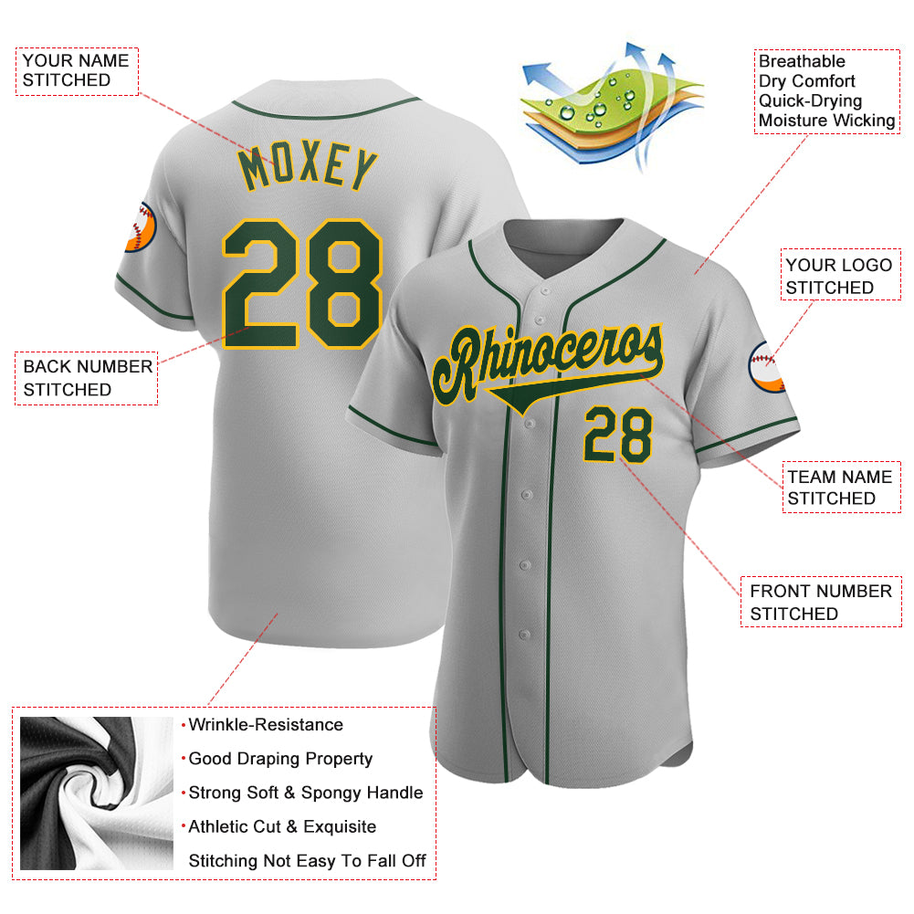 Custom Team Gold Baseball Authentic Gray Jersey Green