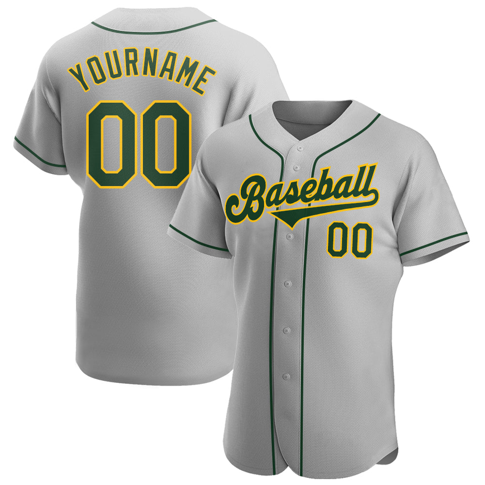 Custom Team Gold Baseball Authentic Gray Jersey Green
