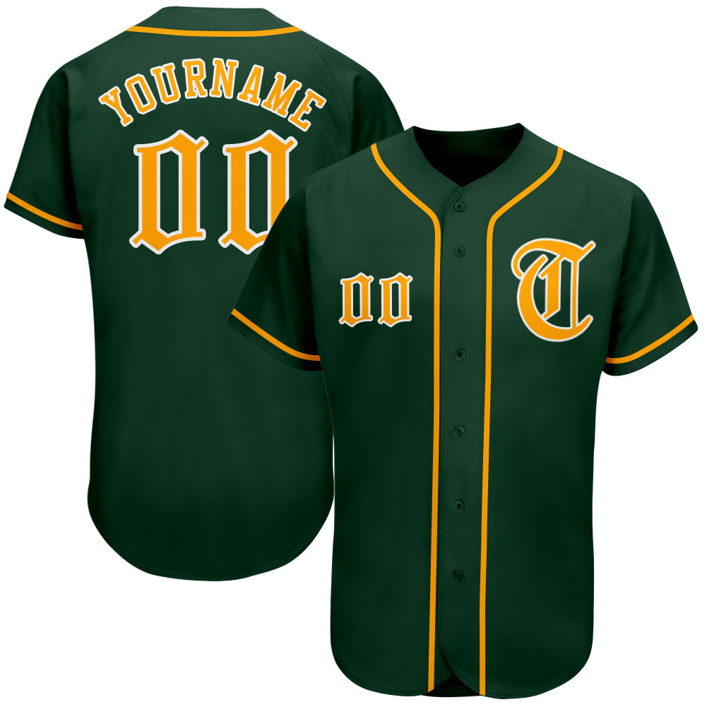 Custom Team White Baseball Authentic Green Jersey Gold