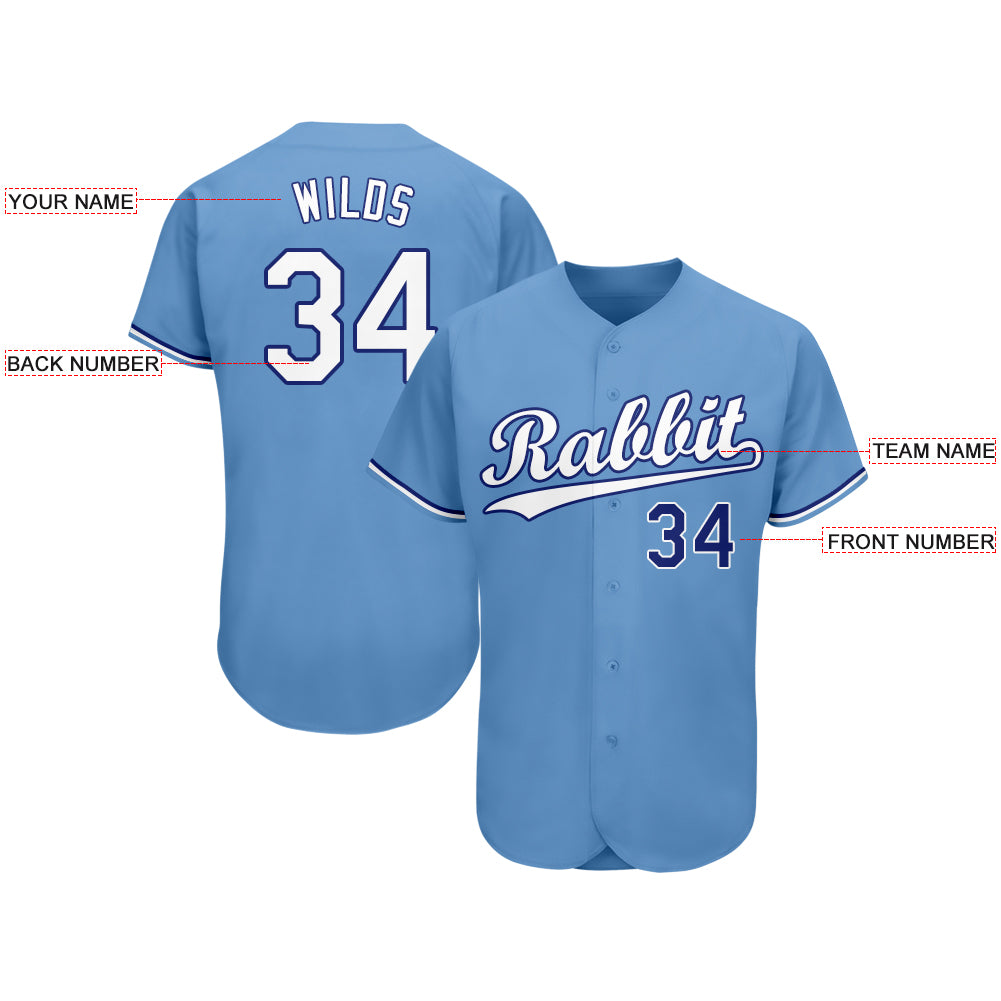 Custom Powder Blue Royal-White Classic Style Authentic Baseball Jersey