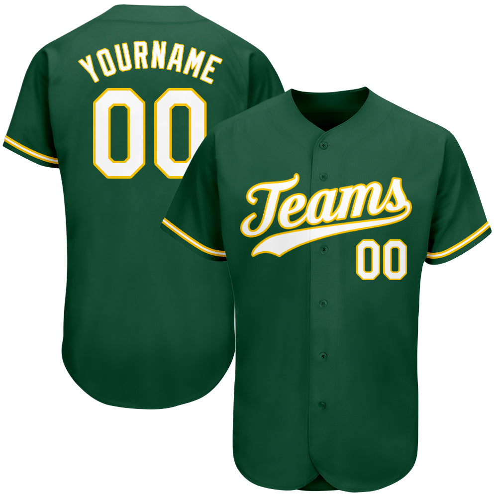 Custom Team Gold Baseball Authentic Kelly Green Jersey White