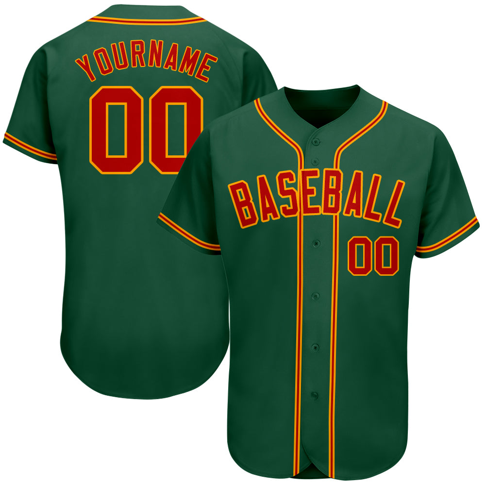 Custom Team Gold Baseball Authentic Kelly Green Jersey Red