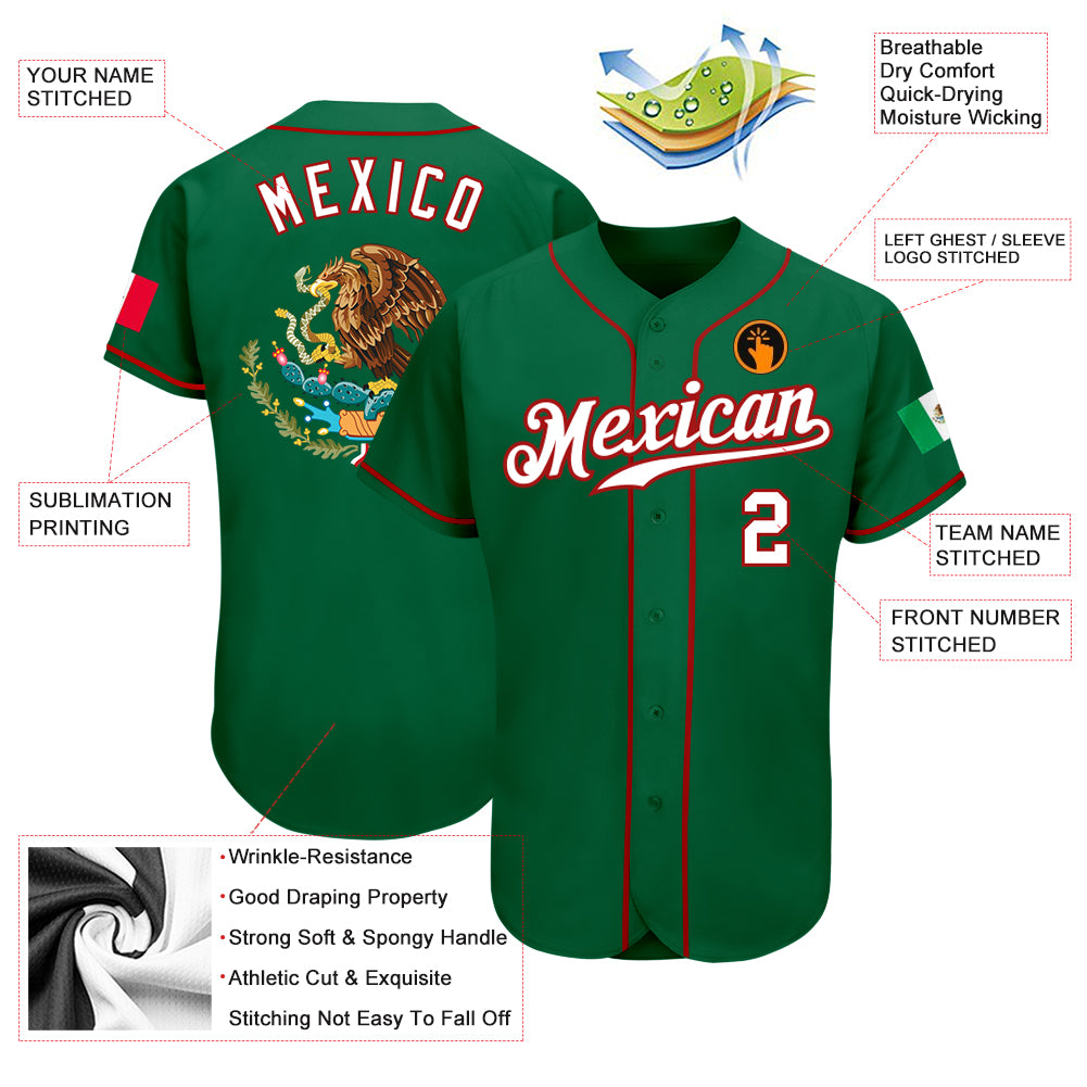 Custom Kelly Green White-Red Authentic Mexico Flag Fashion