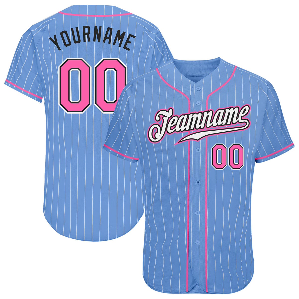 Custom Light Blue White Pinstripe PinkBlack Authentic Baseball Jersey Discount