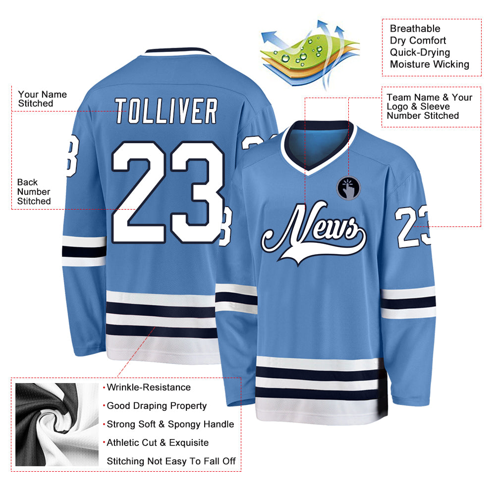 Cheap Custom Light Blue Red-Navy Hockey Jersey Free Shipping