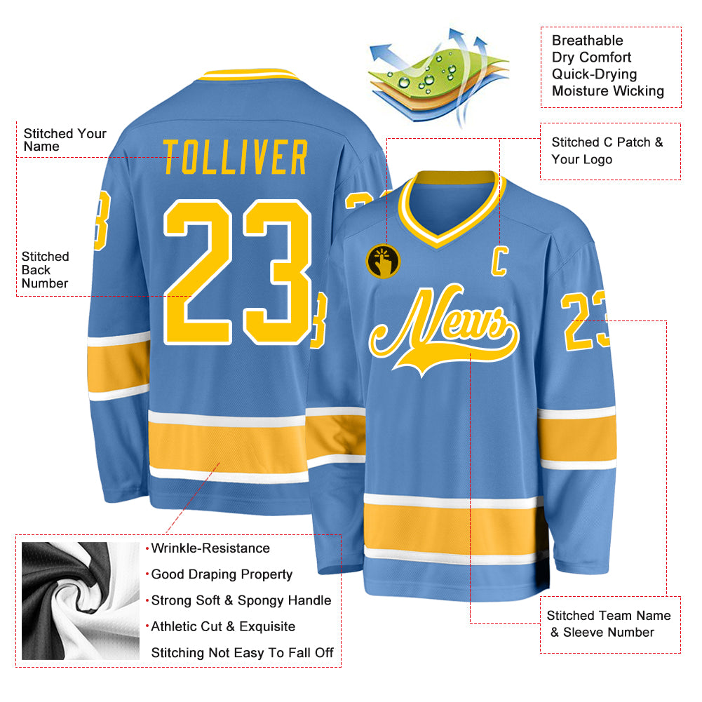 MOQ 5 pcs $55 Each Yellow Navy Blue Reversible Hockey Jerseys with Two  Layers Fabric Sewn