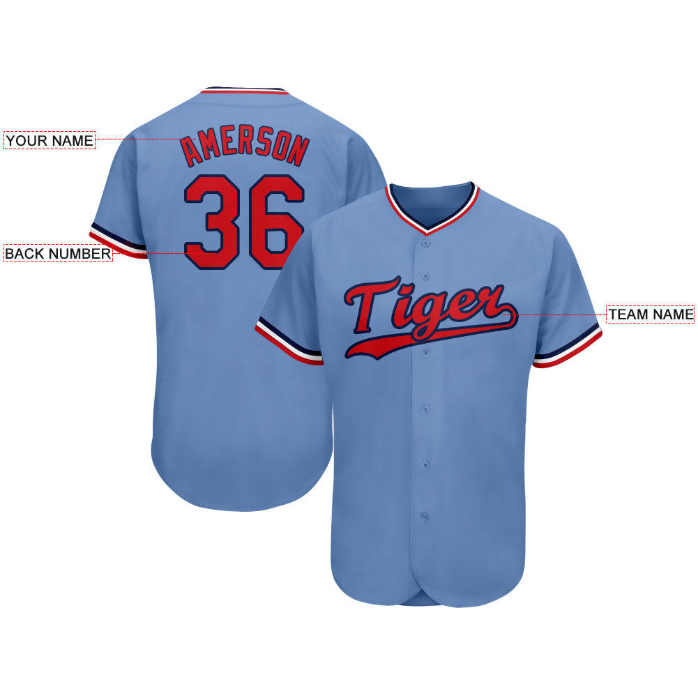 Customized Light Blue Red Red Baseball Jersey - Fan Custom Gear