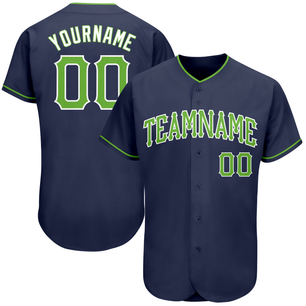 Custom Neon Green Navy-White Authentic Baseball Jersey Discount