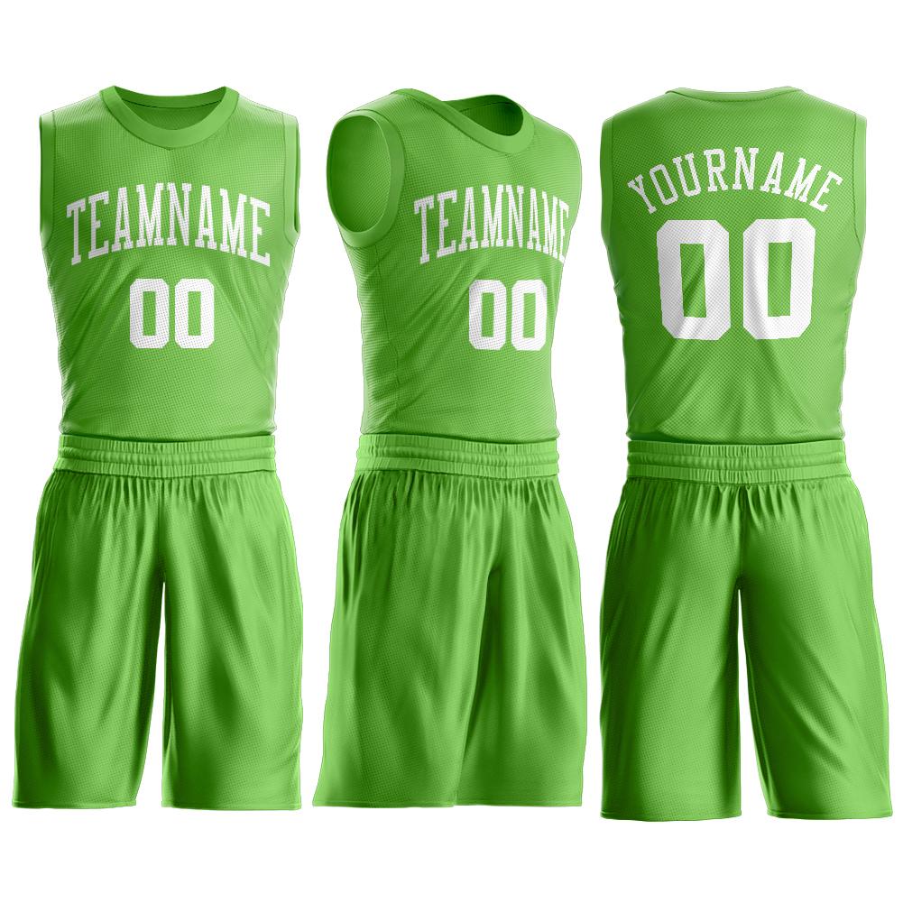Custom Green White-Gold Round Neck Sublimation Basketball Suit Jersey