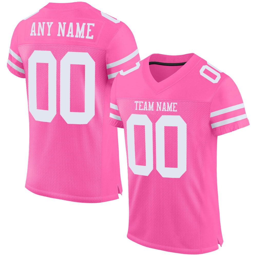 Custom Team Football Authentic Pink Mesh Jersey White