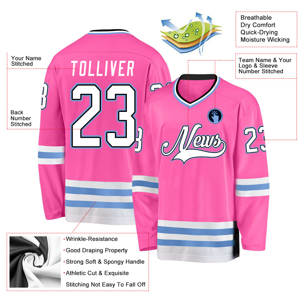 Custom Sky Blue Pink-Black Hockey Jersey Discount