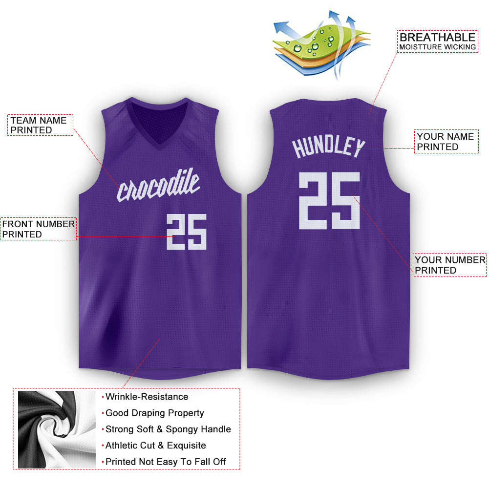 Custom Purple White Round Neck Suit Basketball Jersey