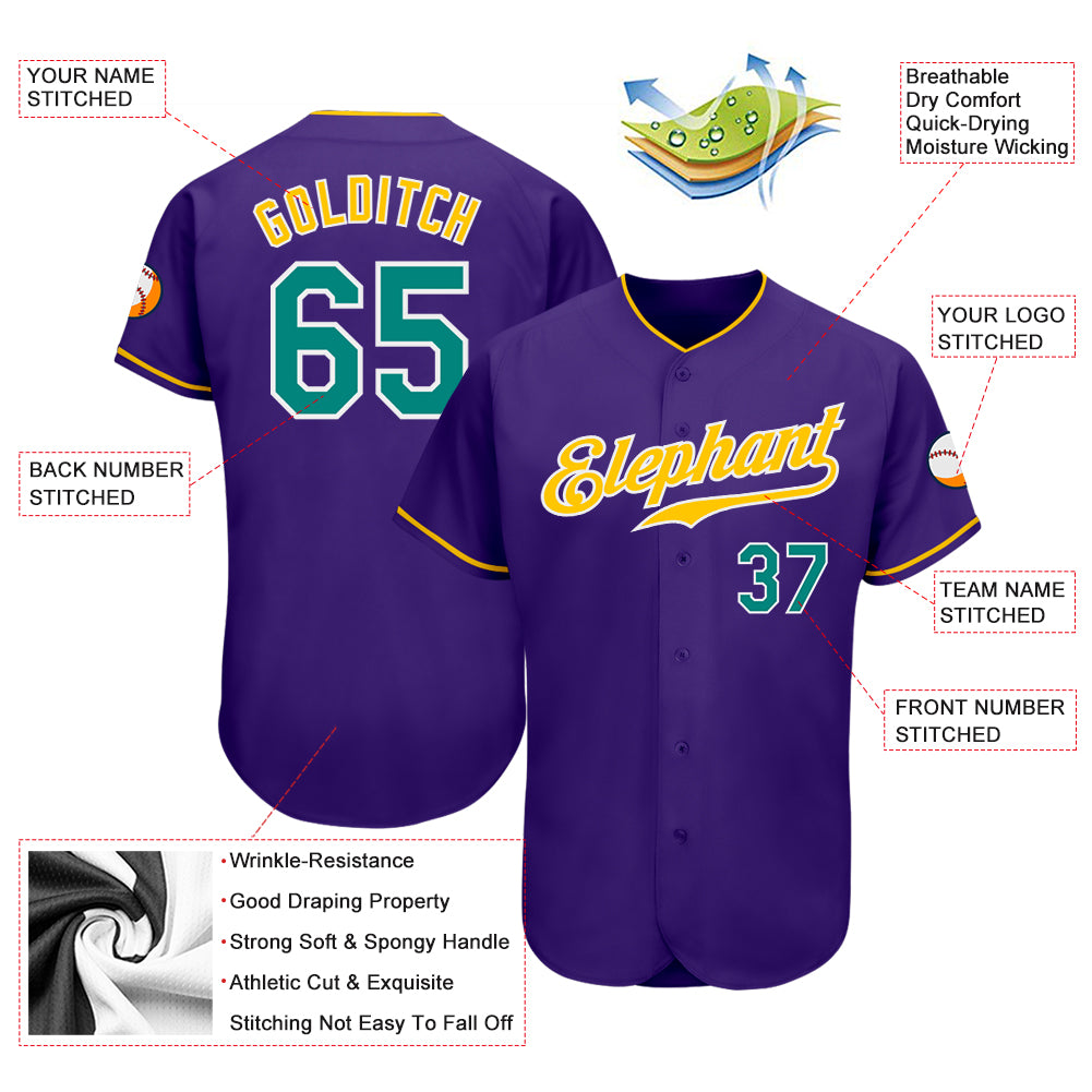 Custom Purple Gold Personalized Polka Dot Graffiti Pattern Authentic Baseball Jersey main image 1