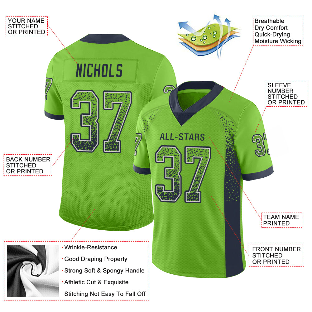 Custom Navy Neon Green-Gray Mesh Drift Fashion Football Jersey – FansCustom