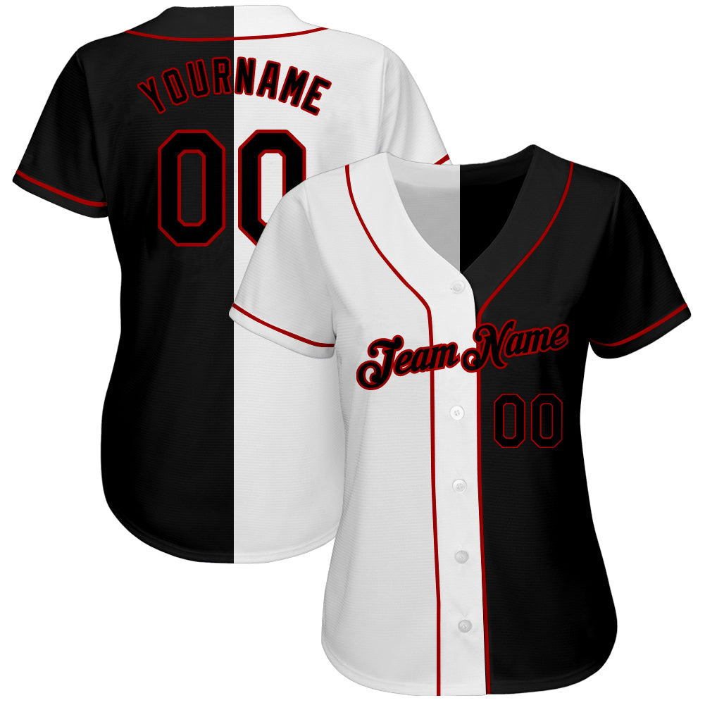 Custom Team Red Baseball Authentic White Split Fashion Jersey Black