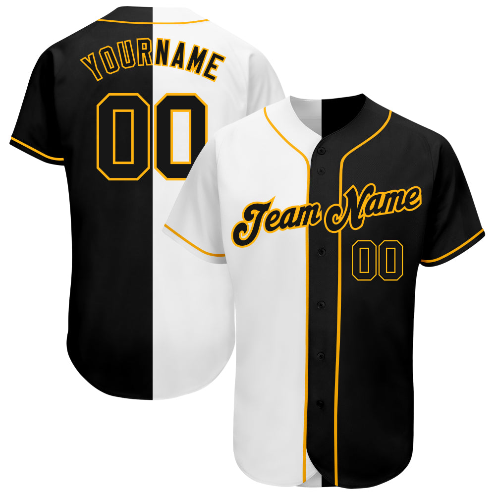 Custom Team Gold Baseball Authentic White Split Fashion Jersey Black