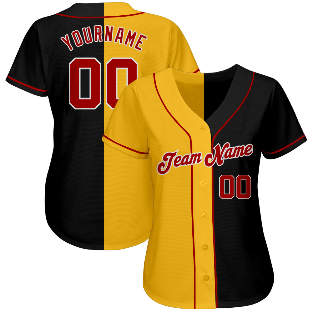 Custom Team Gold Baseball Authentic Black Split Fashion Jersey Red