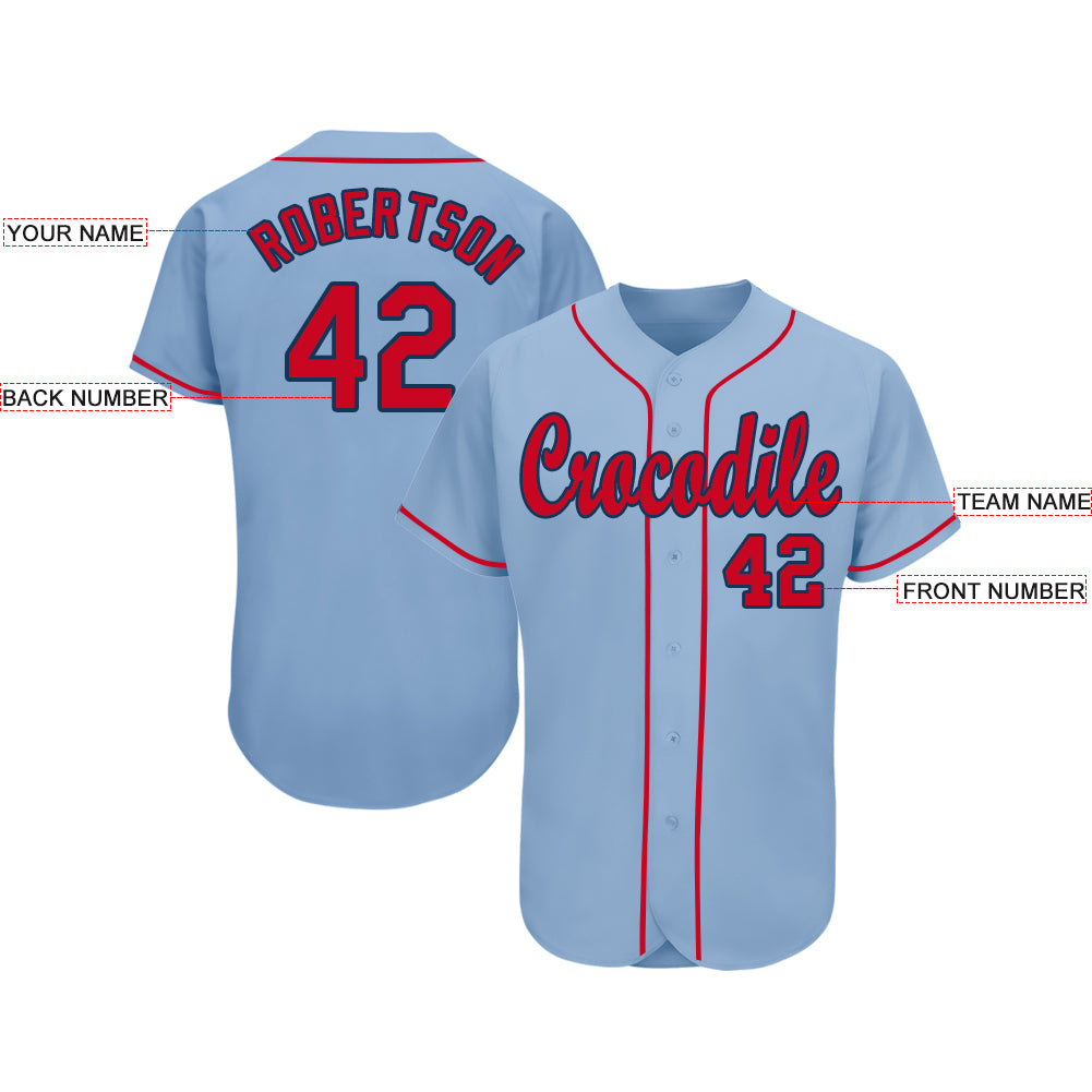 Custom Light Blue Red-Navy Authentic Baseball Jersey Men's Size:M