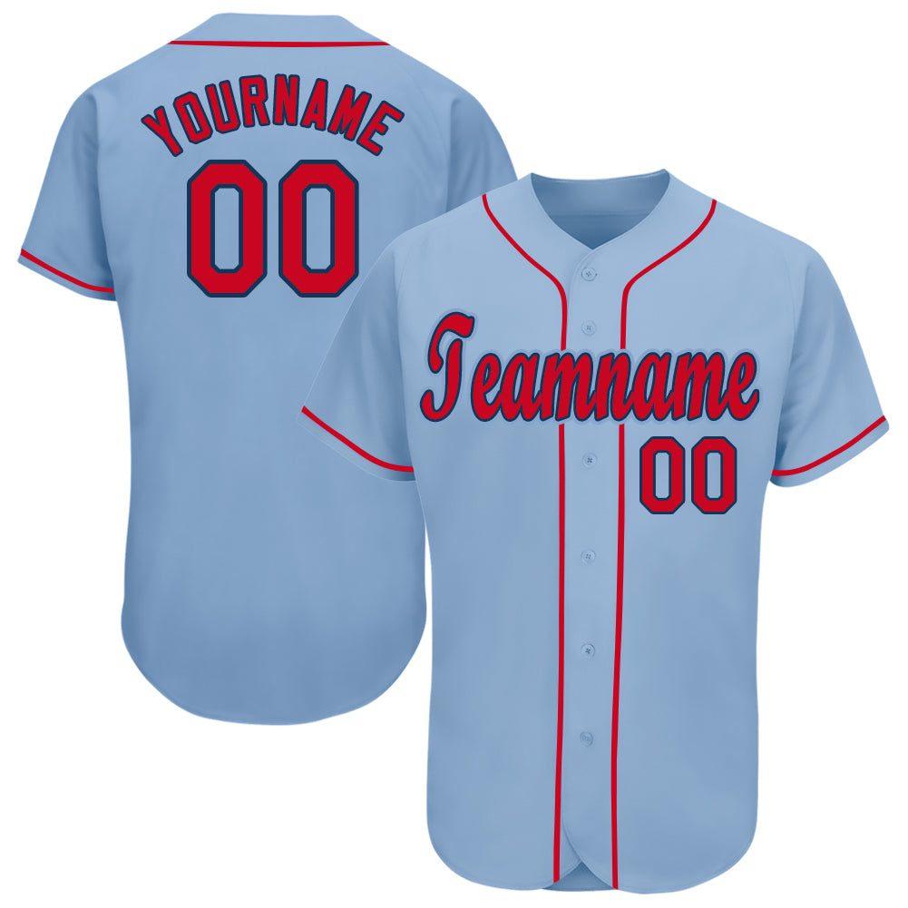 Custom Name and Number Light Blue Red-Navy classic Baseball Jersey