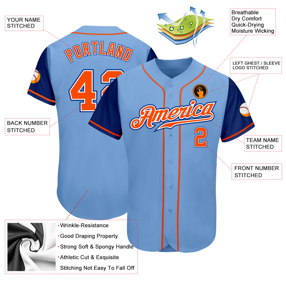 Custom Powder Blue Black-Orange Authentic Baseball Jersey Preschool Size:L