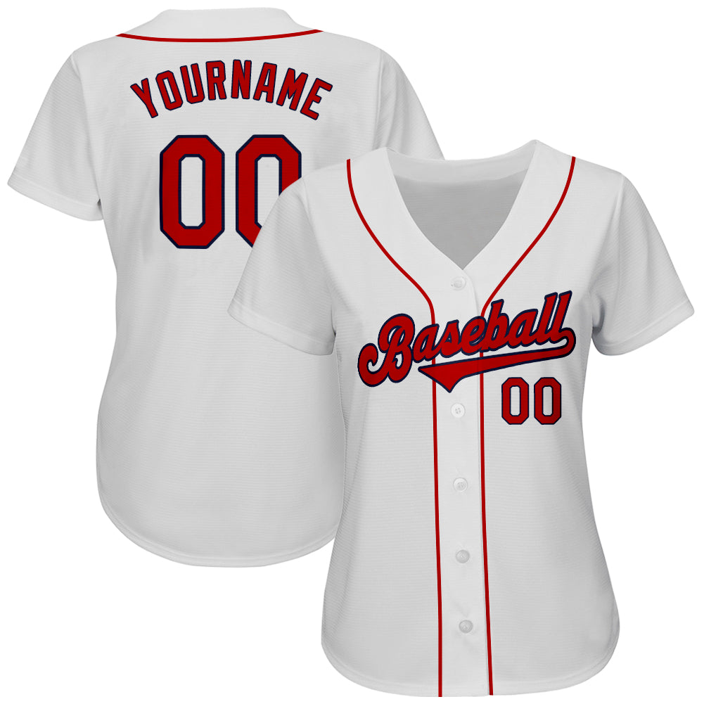 Custom White RedNavy Authentic Baseball Jersey