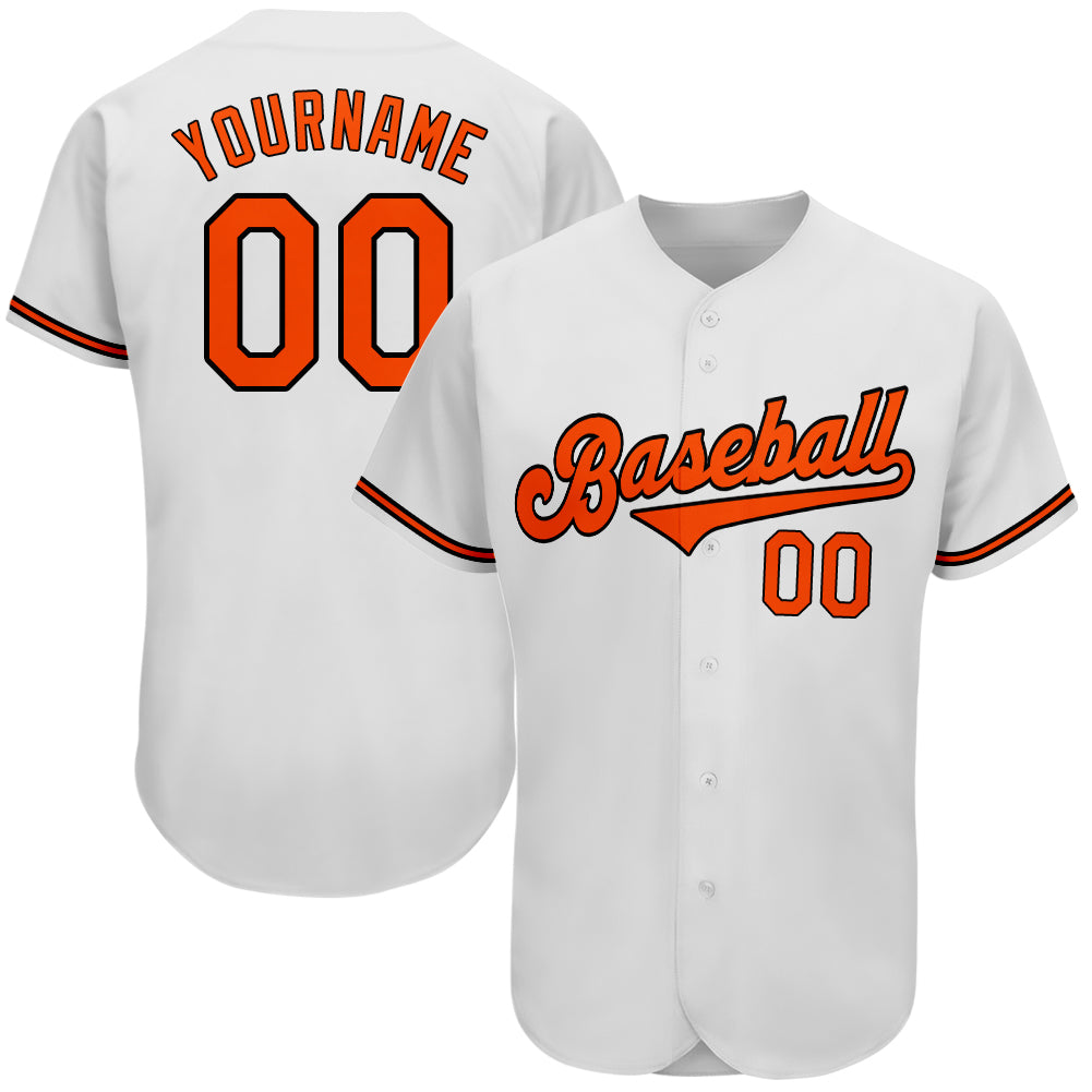 Custom Team Black Baseball Authentic White Jersey Orange